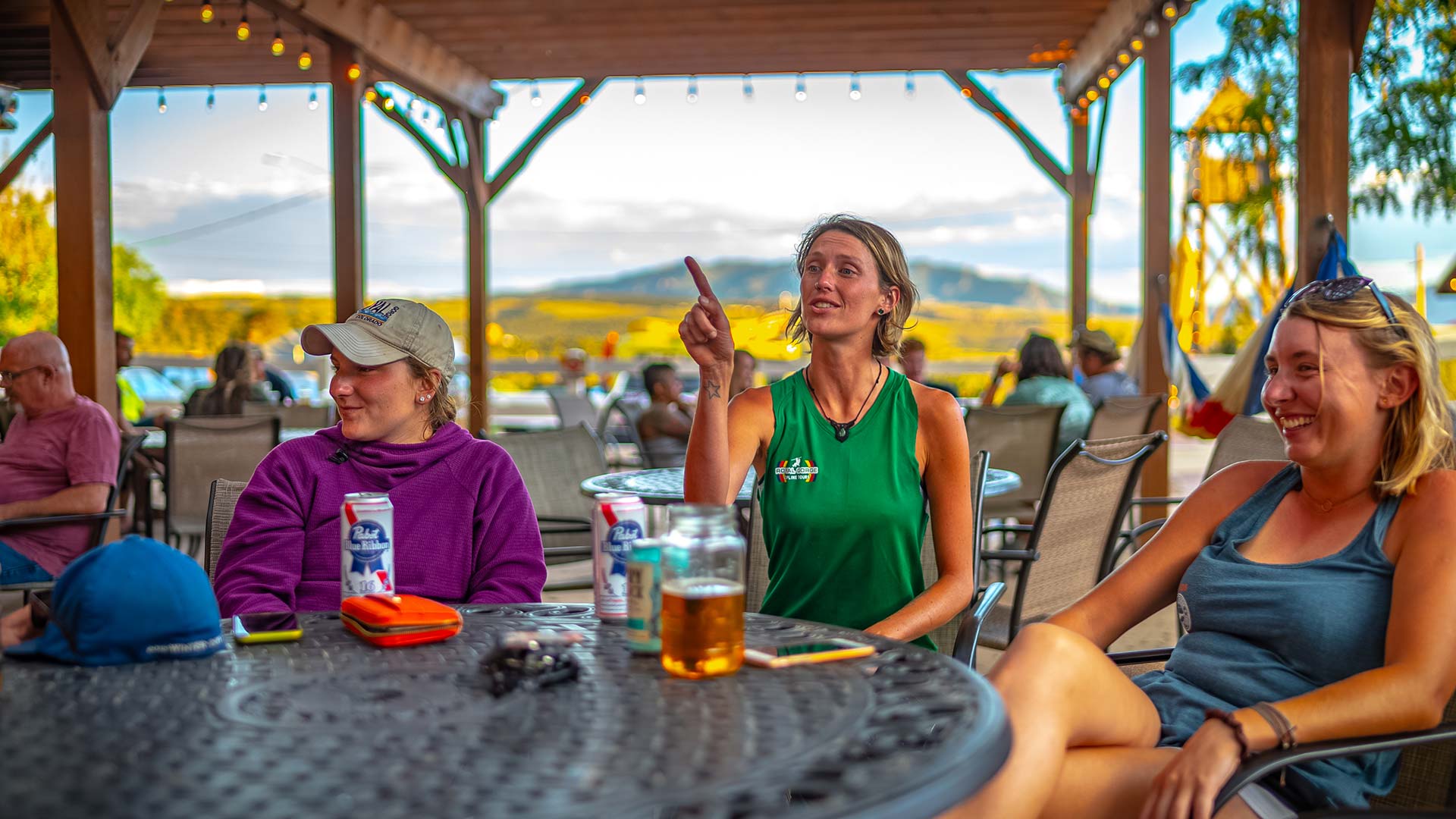 Whitewater Bar & Grill outdoor dining with mountain views
